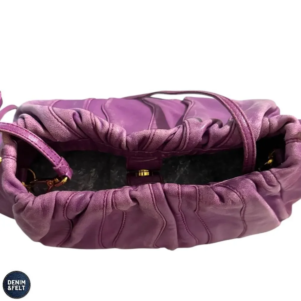 Prada Purple Leather Pleated Shoulder Bag Gold Hardware Slouchy‎ Hobo Purse Luxe
